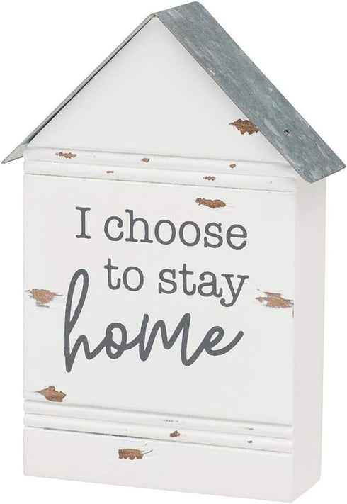 Rustic House-Shaped Mini Wood Block Sign (I Choose to Stay Home) 3"W x 4"H x 1"D...