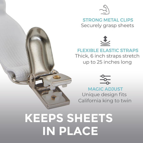 HOME GENIE Stay in Place Heavy Duty Adjustable Fitted Bed Sheet Straps, Easy Install, No Mattress Flipping, Wrinkle Free Bedding Sheets Fasteners,...