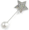 AB Crystal Star, Pearl Bead Lapel, Hat, Suit, Tuxedo, Collar, Scarf, Coat Stick Brooch Pin In Silver Tone Metal - 70mm L...