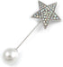 AB Crystal Star, Pearl Bead Lapel, Hat, Suit, Tuxedo, Collar, Scarf, Coat Stick Brooch Pin In Silver Tone Metal - 70mm L...