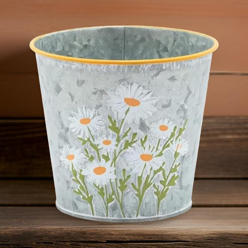 The Bridge Collection - Versatile Small Daisy Galvanized Metal Planter/Pot Cover - Perfect for Use as a Herb Planter, Small Flower Planter, or Sty...