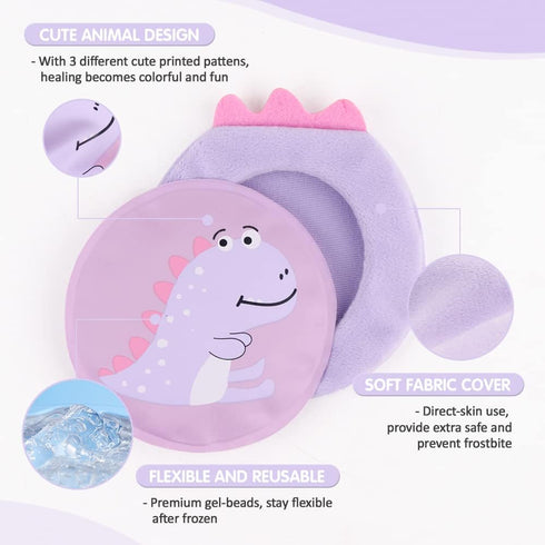 Hilph Kids Ice Packs for Boo Boos, Reusable Toddler Kids Gel Hot Cold Pack with Sleeves for Pain Relief, Cute Animal Ice Pack Hot Cold Therapy for...
