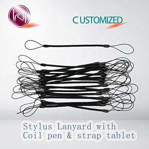 Kang Yuan Black Elastic Tether Lanyards Stylus Pens Coil Strap Tablet/Touchscreen Tether with Top Port, Retractable Coiled Spring (50 pcs)......