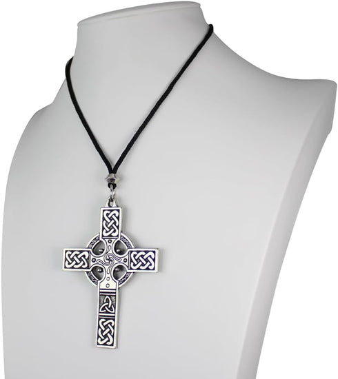 Large Celtic Cross Pendant Necklace - Pewter Irish Jewelry...