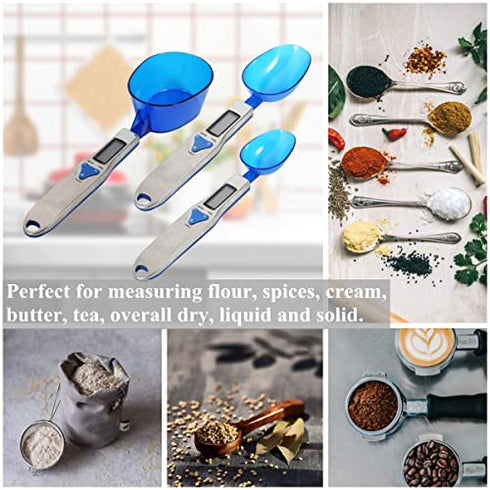 Yoidesu Digital Kitchen Scale, Electronic Gram Measuring Spoon, 500g/0.1g Blue Cute Digital Weight Scale Spoon with 3 Measuring Spoons for Portion...