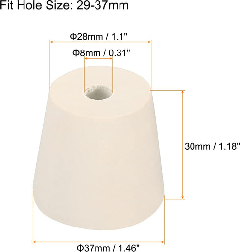 MECCANIXITY Rubber Tapered Plug 28mm to 37mm with 8mm Hole Test Tubes Bungs Stopper White for Lab Home 3 Pieces...