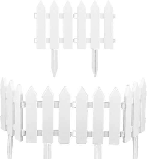 PLULON 6 Pieces Garden Fence with 6 Pieces Fence Insert White Plastic Fence Garden Picket Fence Edgings Lawn Flowerbeds Plant Borders Decorative G...
