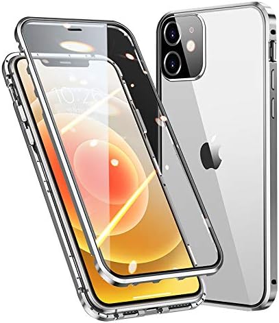 HENGHUI Lockable Magnetic Case for iPhone 12 Pro Max Glass Bumper Case with Camera Lens Protector and Screen Protector Safety Lock 360 Full Body C...