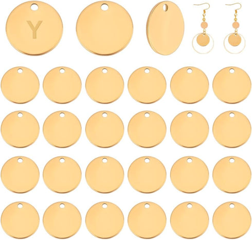 PH PandaHall 30 Pcs 304 Stainless Steel Flat Round Blank Stamping Tag Pendants Charms Diameter 15mm for Jewelry Making Gloden...