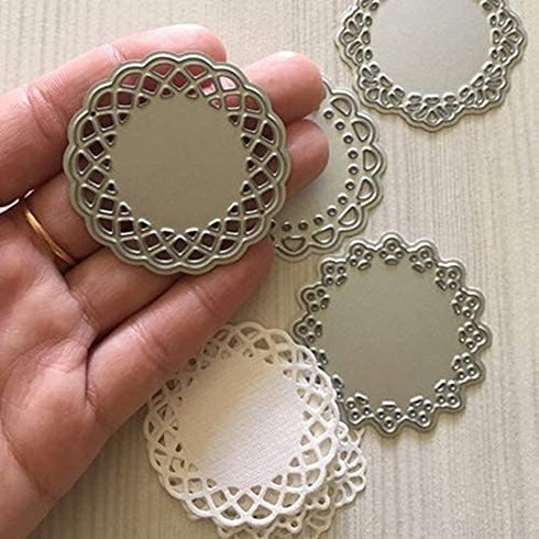 Metal Die Cuts Set Include 4 Different Patterns Round Lace Flower Border Cutting Dies Cut Stencils for Scrapbooking Photo Album Decorative Embossi...
