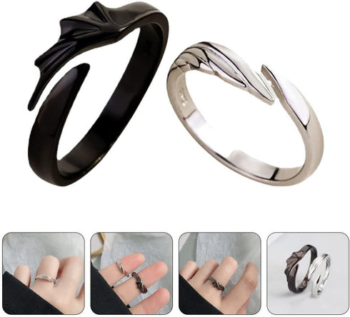 LIFKOME 2pcs Angel Devil Wings Adjustable Ring for Men and Women Black White Couple Ring Silver Couple Matching Jewelry for Engagement Marry Weddi...