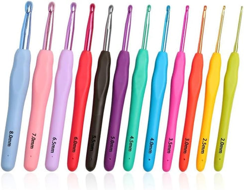 KOKNIT 12 PCS Crochet Hooks, Ergonomic Handle Crochet Hooks Set for Arthritic Hands, Comfortable Smooth Crochet Needles Extra Long Knitting Needle...