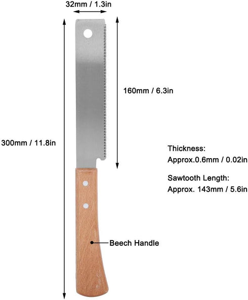 Small Hand Saw, Woodworking Flush Cut Trim Saw Wood Handle Household Flush Cutting Tool 12in Sawtooth Length Approx 143mm Full Length Approx 300mm...