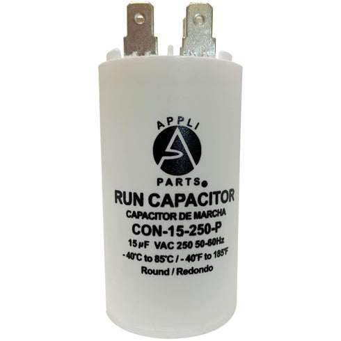 Appli Parts Run Capacitor for electric motors 15 Mfd uF (microfarads) 250VAC Plastic Case with terminals CBB60 Round Universal fit water pumps and...