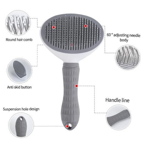 Cat Brush with Release Button, universal for cats and dogs, one click release, brush and flea comb combination set?Pet Hair Comb Tear Stay Removal...