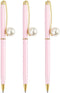 Monique 3 Pcs Pearl Decorative Metal Ballpoint Pen Ball Pen 0.7mm Fine Tip Black Ink Pink...
