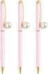 Monique 3 Pcs Pearl Decorative Metal Ballpoint Pen Ball Pen 0.7mm Fine Tip Black Ink Pink...