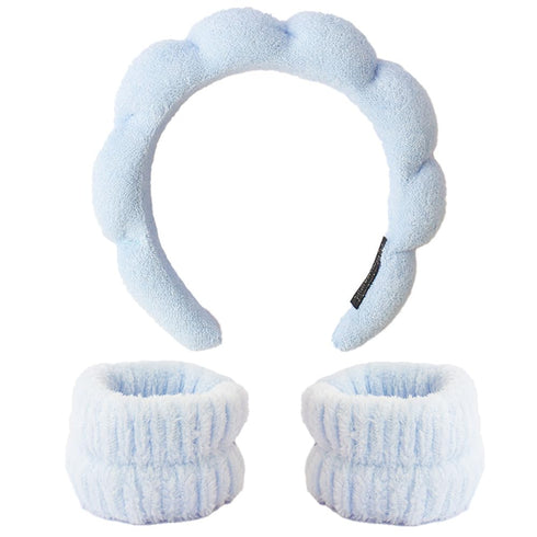 3PCS Spa Headband and Wristband Set, Sponge Skincare Headband for Washing Face Soft Puffy Headband Padded Hairband Facial Makeup Headbands for Wom...