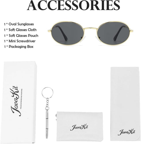 JOVAKIT Retro Oval Sunglasses for Women Vintage Trendy 90s Small Sun Glasses Classic Oval Shades Metal Frame Eyewear...