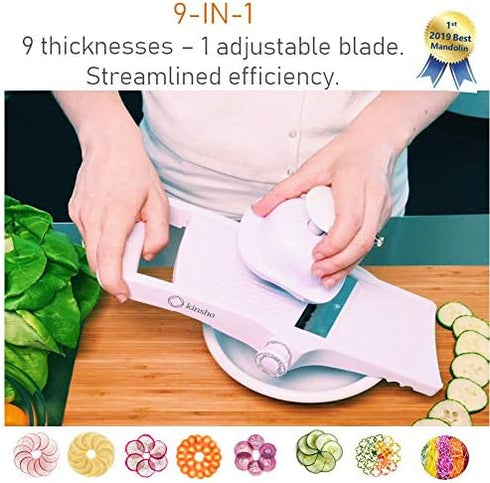 Mandolin Slicer Adjustable Mandoline | Best Hand-Held Cutter for Vegetable Potato Zucchini Food | Professional Steel Blade - Safe Finger Guard - 9...