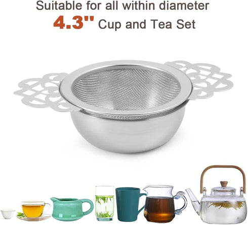 Picowe 2 Pack Tea Strainer Bowl, Stainless Steel Sliver Tea Strainers for Loose Tea Fine Mesh for 2.5-4 Inch Cup Mouth...