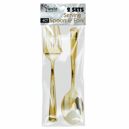 Blue Sky Disposable Gold Serving Spoon and Forks Set | 4 Count (2 - Serving Spoons & 2 - Serving Forks) - Perfect for Parties and Events...