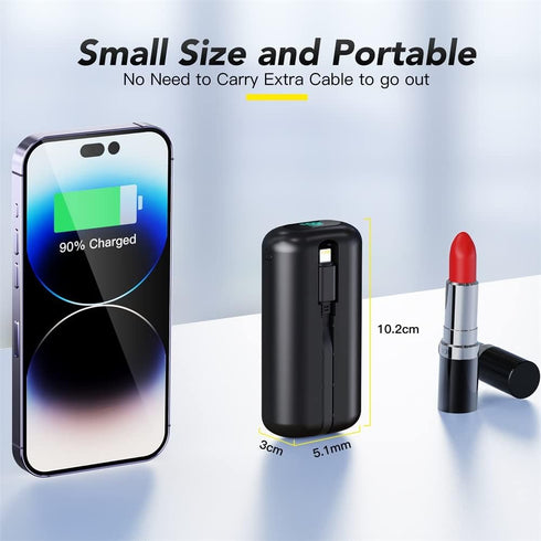 Portable Charger 10000mAh Compact Small Power Bank with Built-in Cable 20W PD Charging & LED Display Battery Pack Compatible with iPhone 14/14 Plu...