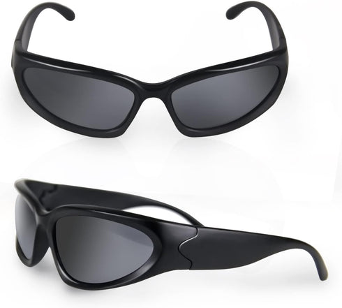 3 Pairs Y2K Wrap Around Sunglasses Trendy Silver Glasses Oval Black Shades Sporty Futuristic Aesthetic for Women Men Rave...