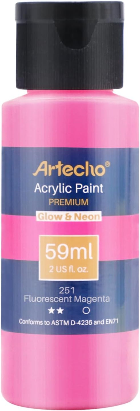 Artecho Glow in the Dark Paint, Neon Magenta 59ml,2oz Bottle, Fluorescent Acrylic Paint for Decoration, Art Painting, Outdoor and Indoor Art Craft...