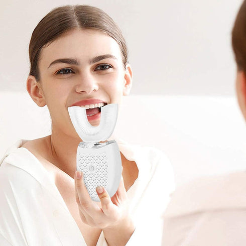 Ultrasonic Electric Toothbrush Adults, Automatic Toothbrush U Shaped Whole Mouth 360° Cleaning Teeth Whitening Hands Free Rechargeable IPX7 Waterp...