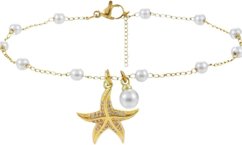 Starfish Anklets for Women Boho Beaded Starfish Anklets Waterproof Anklet Stretch Ankle Bracelets Boho Jewelry Beach Gifts for Women...