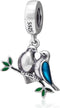 Two Birds Dangle Charm - 925 Sterling Silver&Enamel Beads - European Style Bead Charm Bracelet...