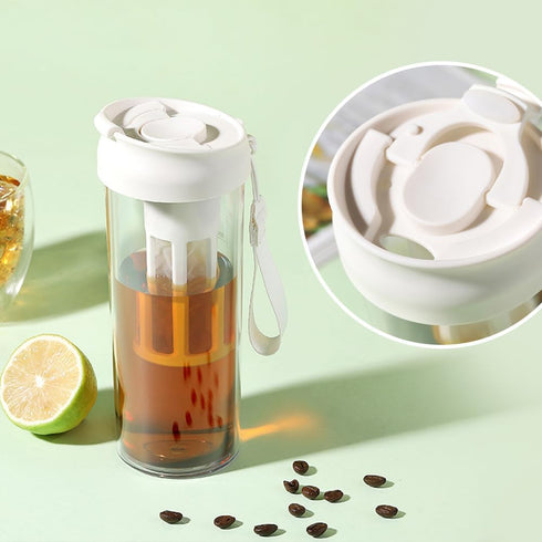 Cold Brew Coffee Maker Travel Tumbler with Soft Silicone Handle Portable Iced Coffee & Tea Infuser with Airtight Lid Cold Brew Travel Cup 17oz/500...