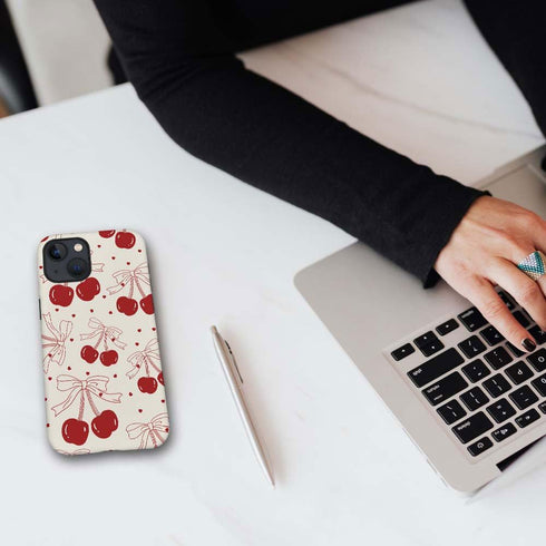 for iPhone 14 Plus Case,HH2 Red Cherry Bows Hybrid 2 Layer Hard Shell Silicone Protective Pattern Design Case...