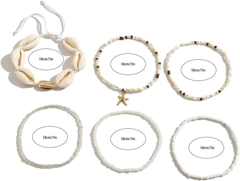LIU JUN Boho Layered Shell Anklet Set, Gold Seashell Starfish Ankle Bracelets Beaded Foot Chain Beach Summer Foot Jewelry Accessories For Women Gi...