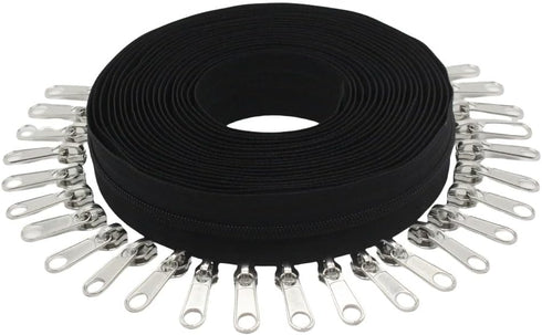 YaHoGa #3 Black Nylon Coil Zippers by The Yard Bulk 10 Yards with 25pcs Sliders for Sewing Tailor DIY Crafts Bags (#3 Black)...