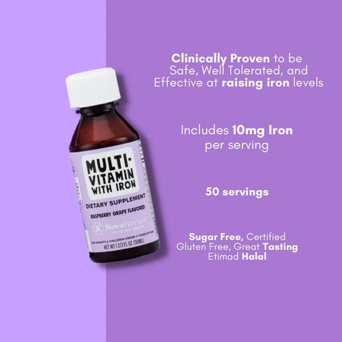 NovaFerrum Yum | Multivitamin with Iron for Infants, Toddlers & Kids | Immune Support | Ages 4 & Under | Gluten Free Certified | Sugar Free | Rasp...