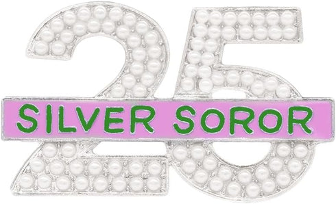 Pearl Number 25 Silver Soror Pin Pink And Green Sorority Greek Letters Lady Brooch Gifts Sisterhood Jewelry...