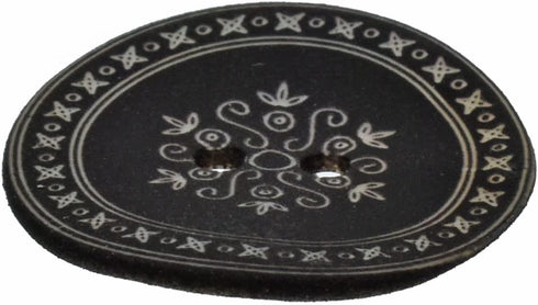Mibo 5pcs Sprayed Rubber Effect Agoya Shell Button - 2 Hole - 36L(22mm) - Damask Style Pattern - Matte Black...