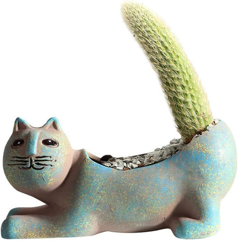 123Arts Ceramic Cat Shape Planter Succulent Pot Retro Flower Pot Cat Ornament...