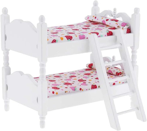 Wooden Dollhouse Furniture of Baby bunk bed with Ladder for Miniature Dollhouse Accessories - 1/12 Scale...