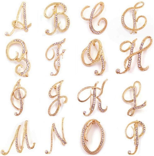 Women A-Z Initial Pins 26 Letters Pins Gold Plated Metal Brooches Clear Crystal Rhinestone Brooch Breastpin Badge...