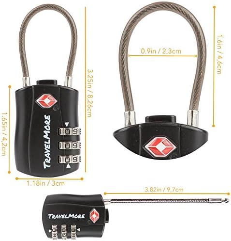 2 Pack TSA Approved Travel Combination Cable Luggage Locks for Suitcases & Backpacks - Black...