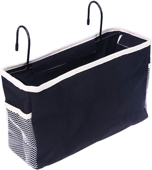 Canvas Bedside Storage Hanging Organizer for Dorm Bunk Bed Rails, Black Container for Tablet, Magazine, and Essentials, 11.81 X 7.48 X 5.11 Inches...