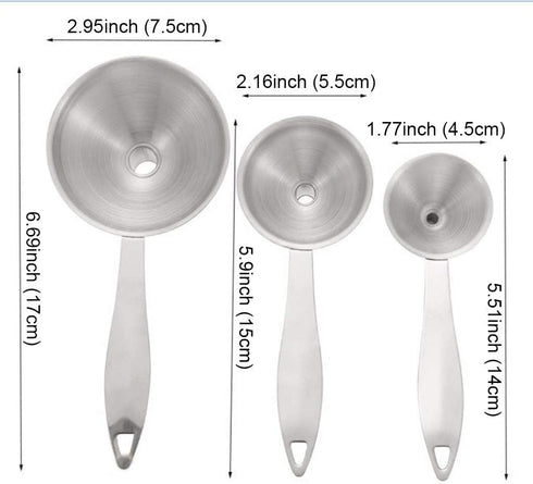 Stainless Steel Funnels, 3 in 1 Metal Kitchen Funnels for Filling Bottle with Handy Handle for Transferring Essential Oils, Liquid, Fluid, Dry Ing...