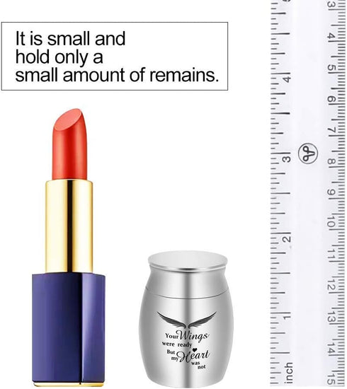 Dletay Small Keepsake Urns for Human Ashes 1.57 Inch Mini Cremation Urns for Ashes Stainless Steel Memorial Ashes Holder-Your Wings were Ready, Bu...