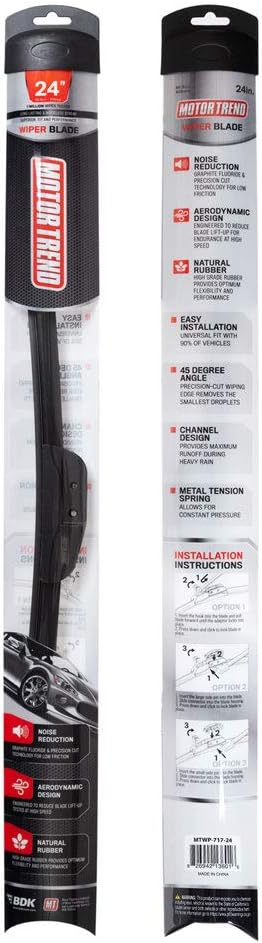 Motor Trend WP324 FlexBlade Premium Beam Wiper Blade – 50% Longer Life, High-Grade Natural Rubber, 45 Degree Precision Cut (24 inch) - 1 Piece...