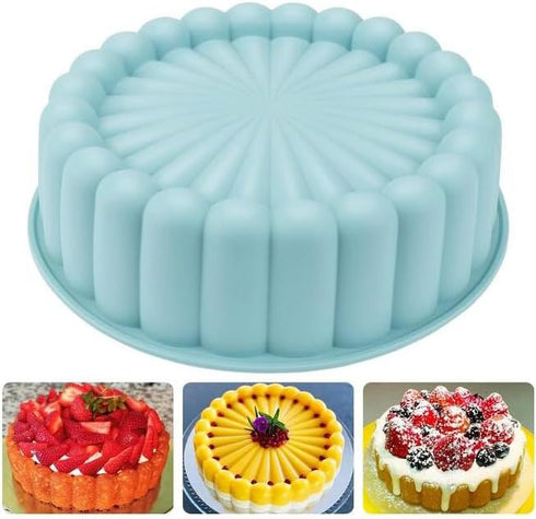 Flower Shape Silicone cake mold,Non-stick Silicone Fluted Pans, Perfect Bakeware for Cake, 7.6 Inch,Blue...