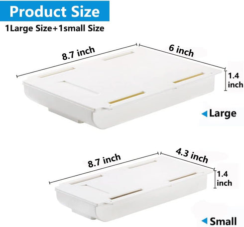2 Pack Under Desk Drawer, Hidden Self-Adhesive Desk Accessories & Workspace Organizers, Under Table Storage Tray Drawer Pen Holder for Office Desk...