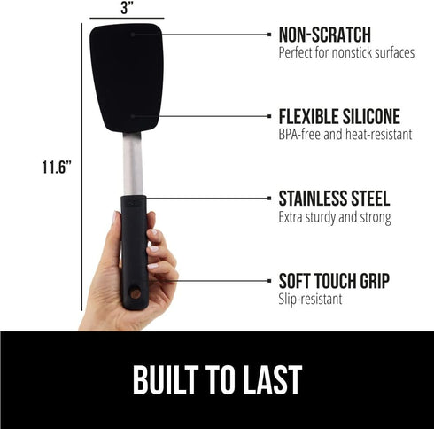 Gorilla Grip Nonstick Heat Resistant BPA-Free Silicone Spatula, Non Scratch Flexible Head for Pans, Slip Resistant Soft Rubber Handle, Stainless S...
